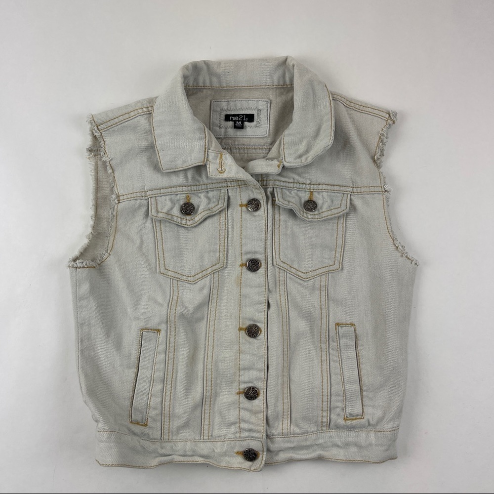 Rue 21 Jean Jacket Womens Medium Cut Off Light Wash
